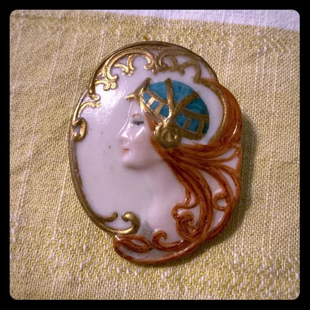 Handmade Gold and White Gypsy Brooch